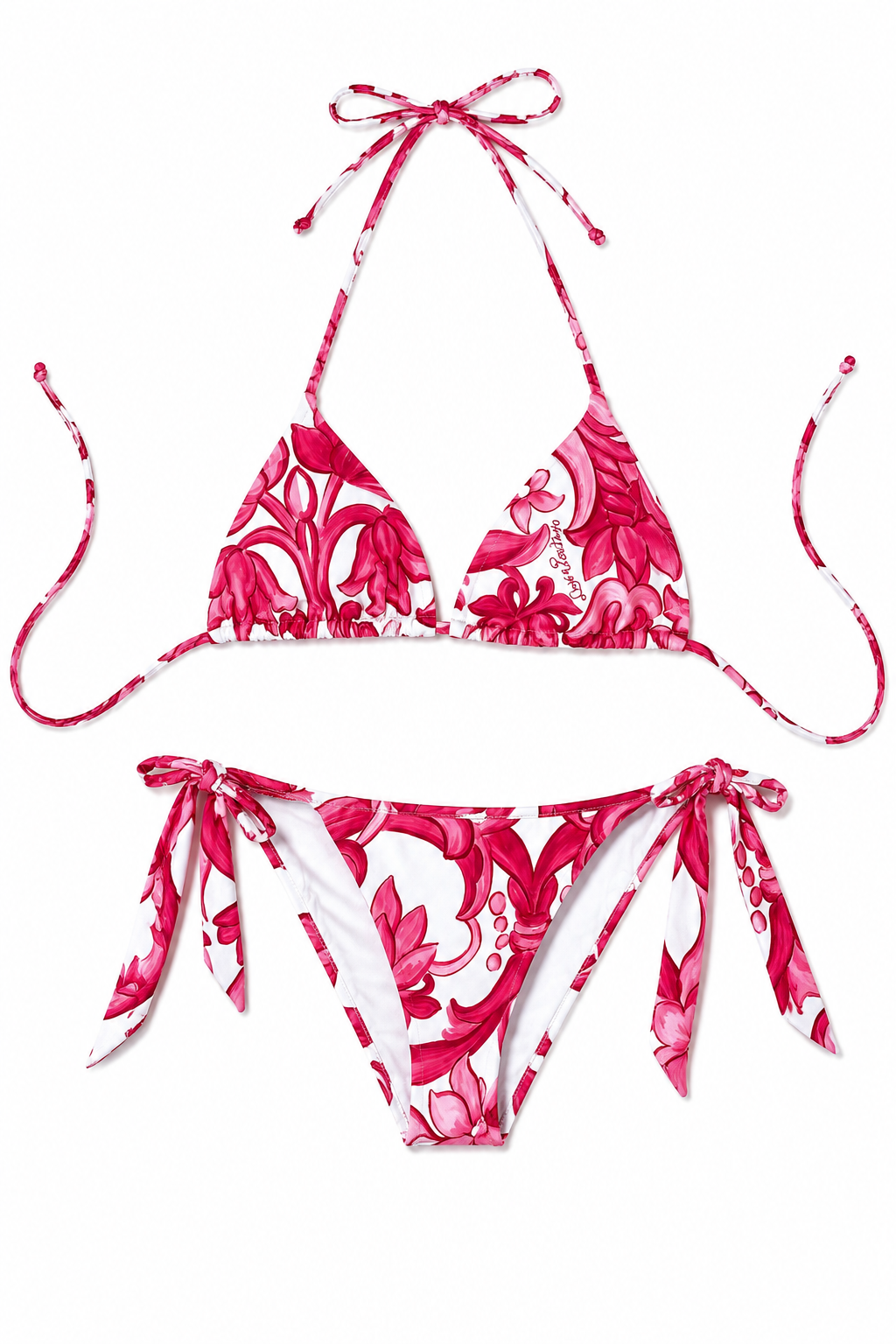 Bikini triangolo in lycra stampa pittura rosa