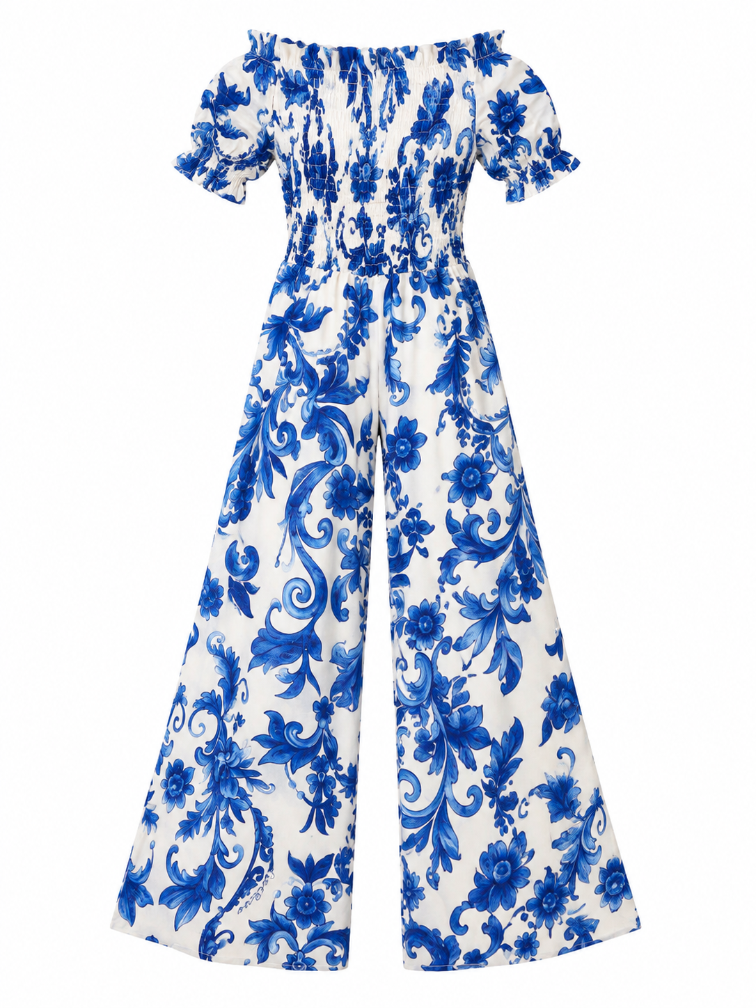Jumpsuit in lino stampa Ramo blu taglia S/M