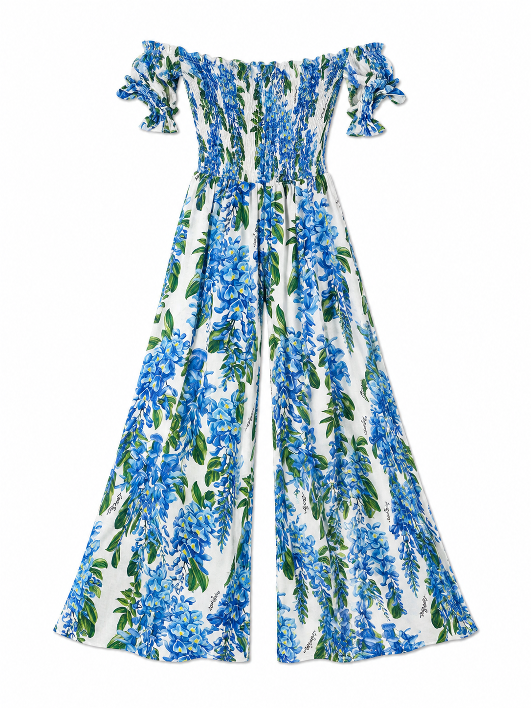 Jumpsuit in lino stampa glicine azzurro taglia S/M