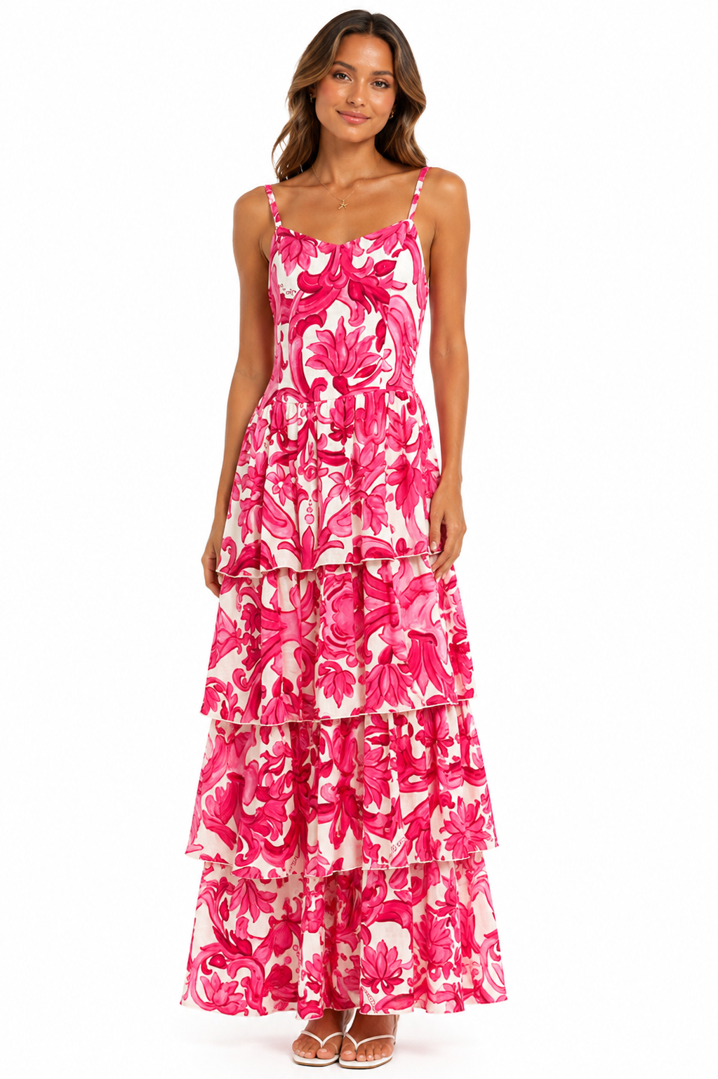 Abito Luana in lino stampa Pittura rosa taglia S /M