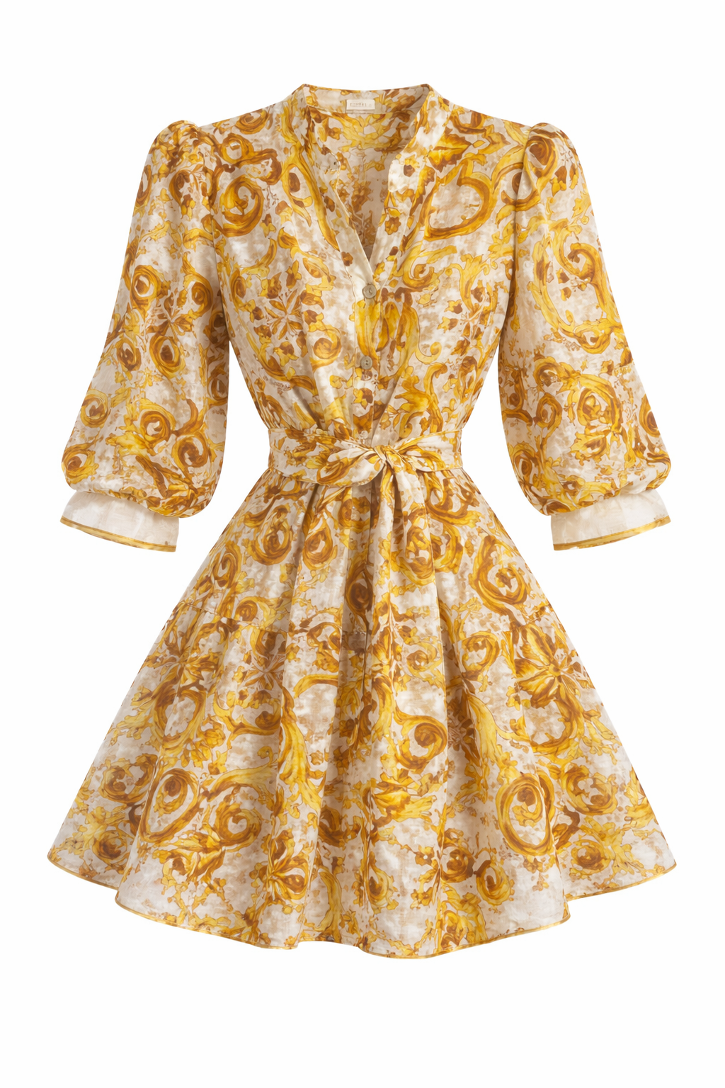 Ravello yellow print short linen Monaco dress