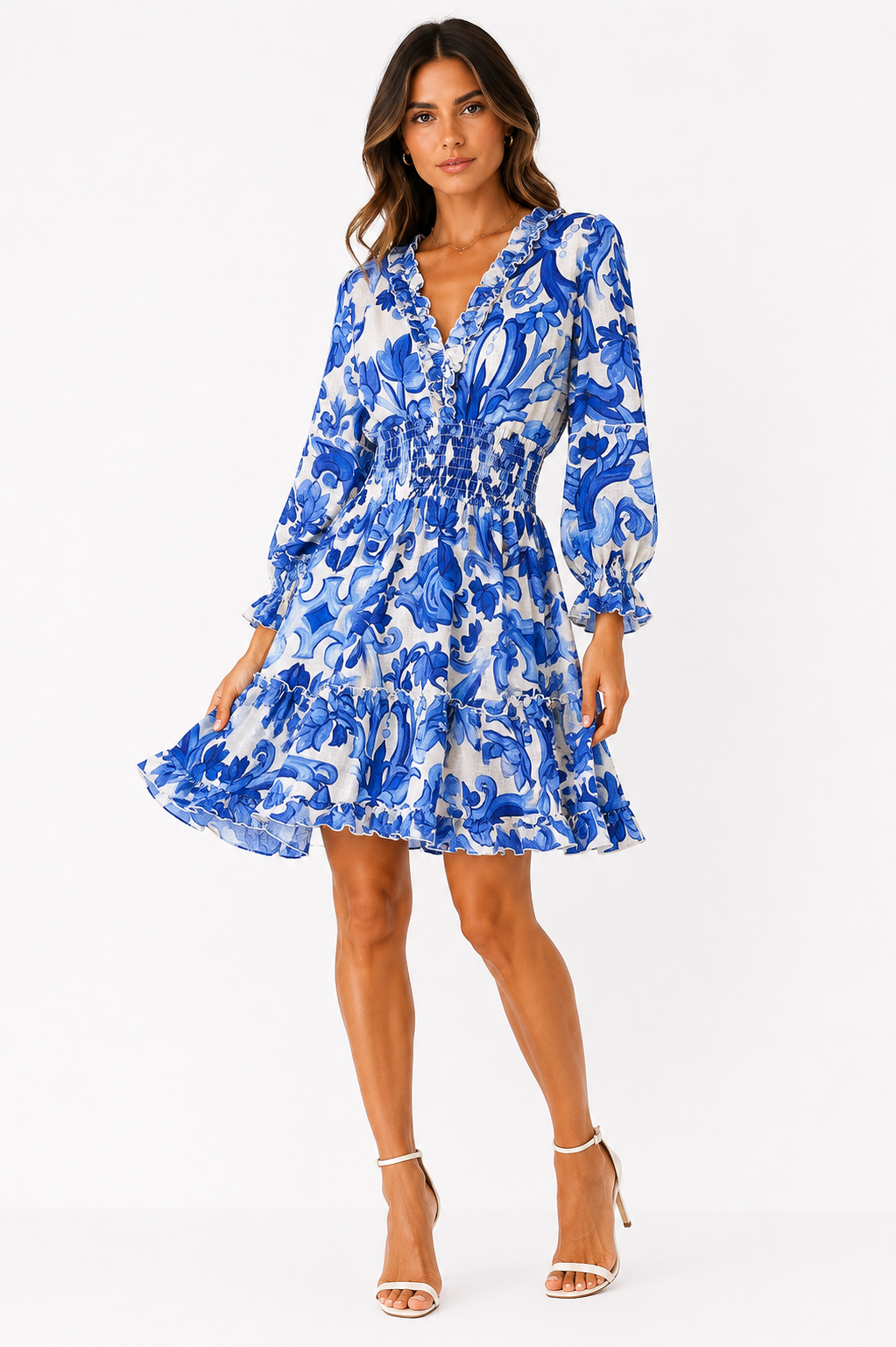 Abito Santos in lino stampa Pittura blu taglia S/M