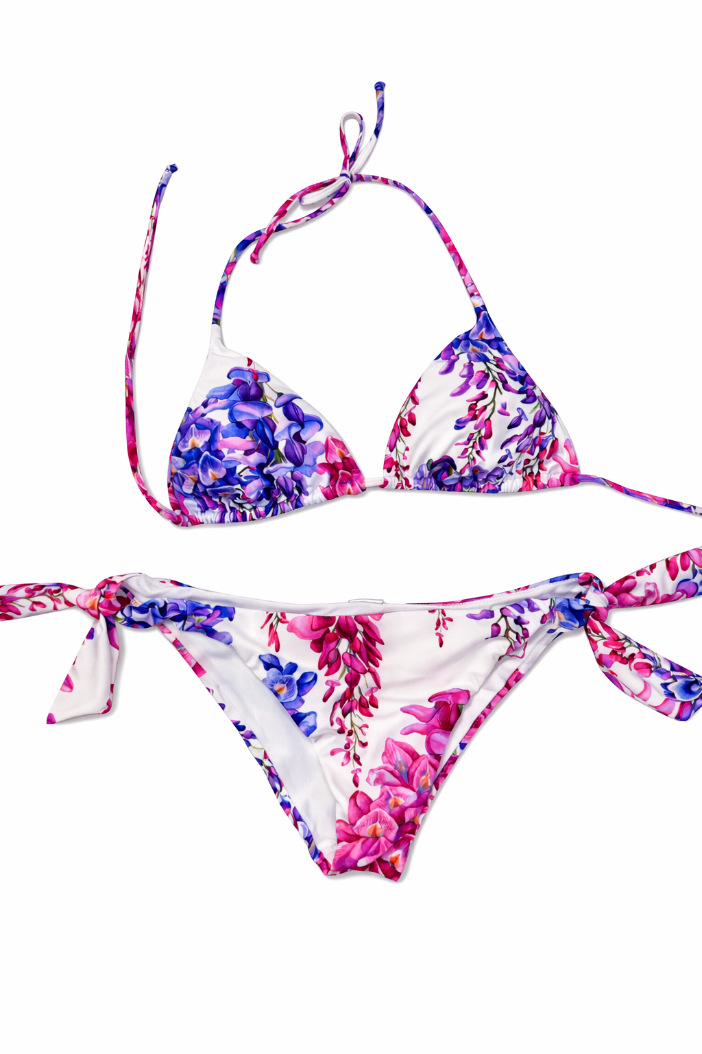 Triangel-Bikini aus Lycra mit Glyzinienmuster