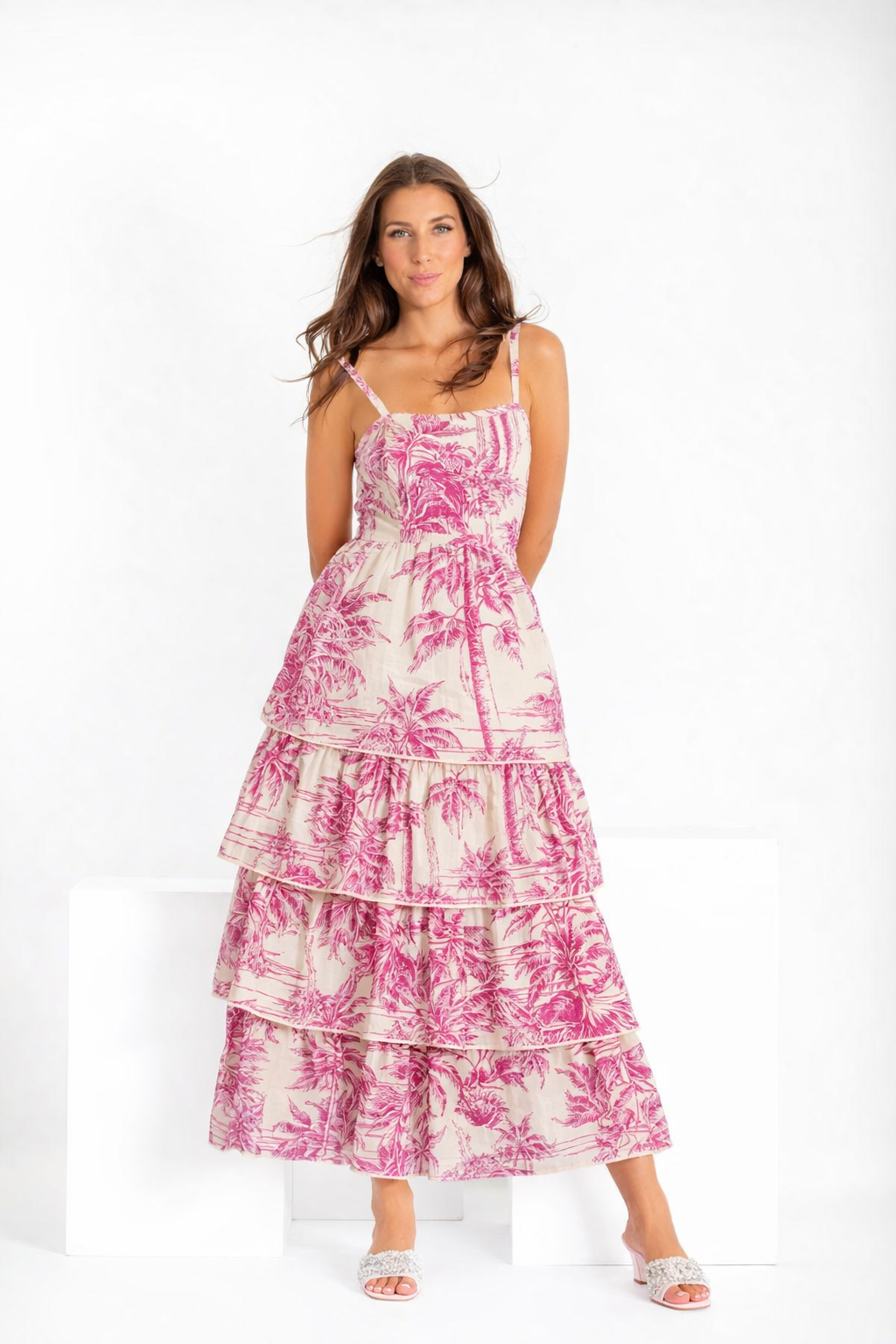 Kleid Luana aus Leinen mit Adoro-Rosa-Print