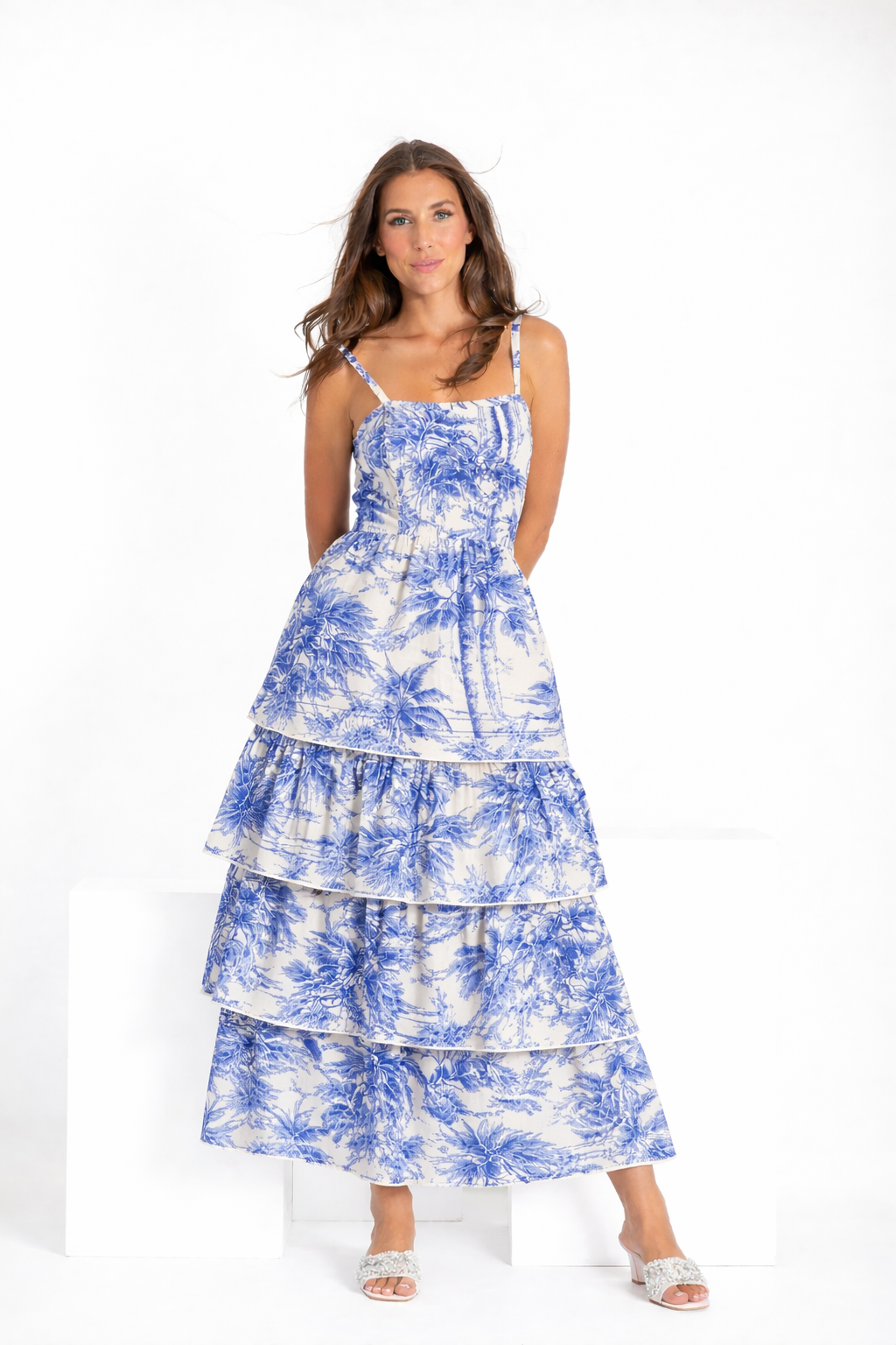 Luana dress in Adoro blue print linen