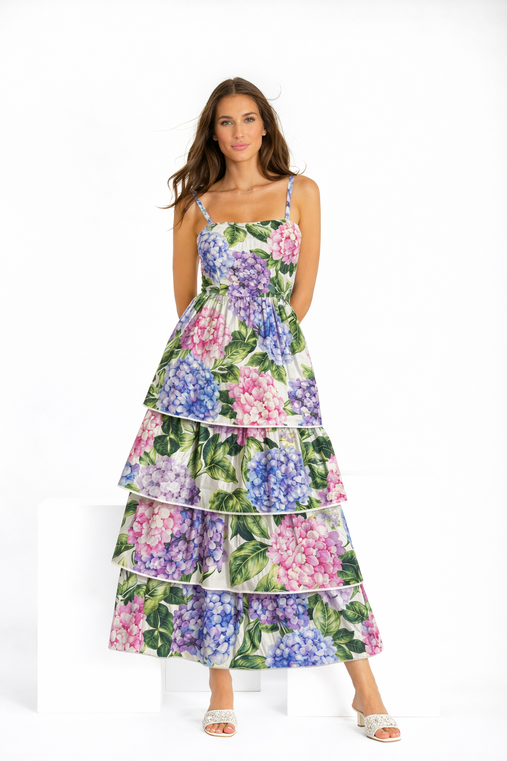 Luana hydrangea print linen dress