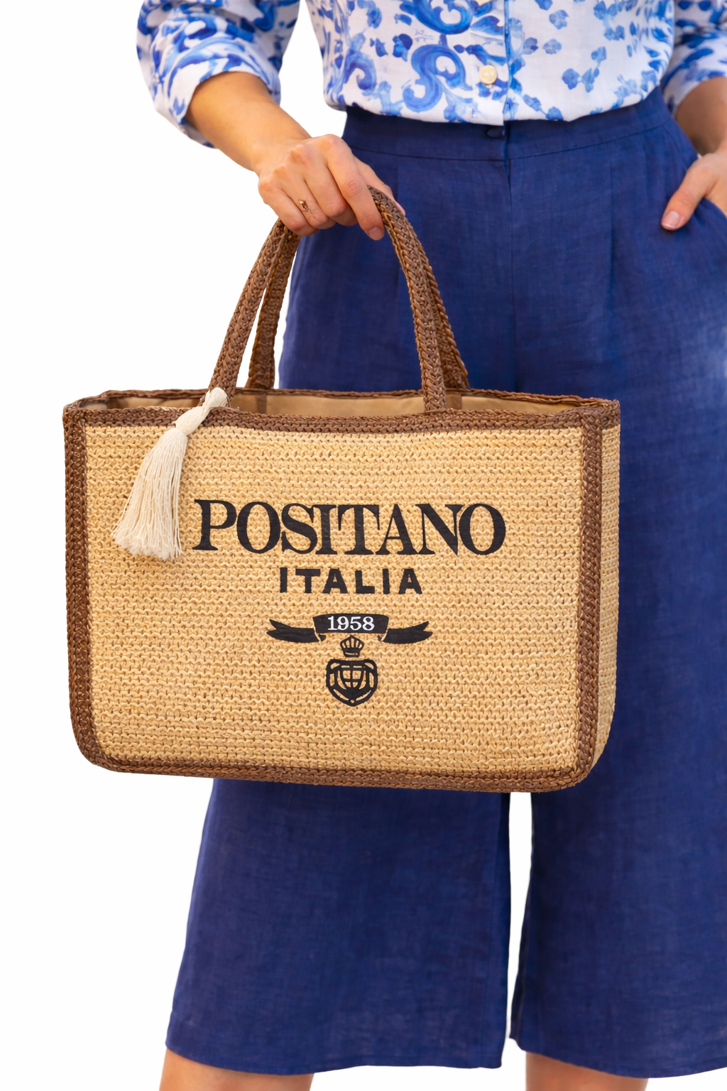 Borsa Pon Pon in paglia marrone