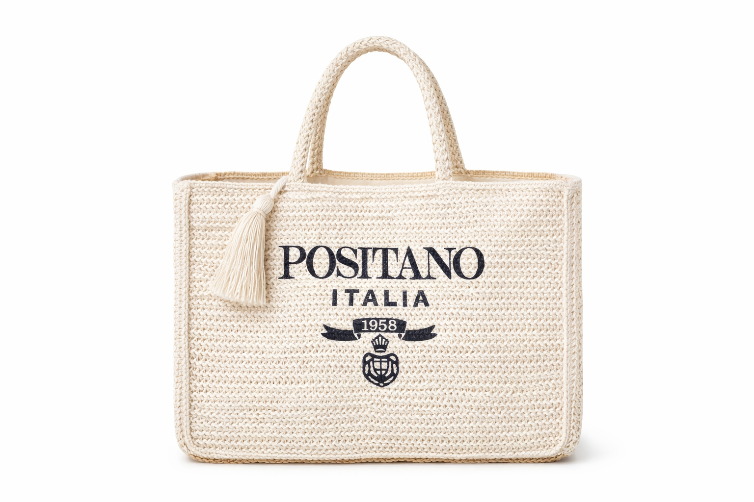 Borsa Pon pon paglia bianca con zip