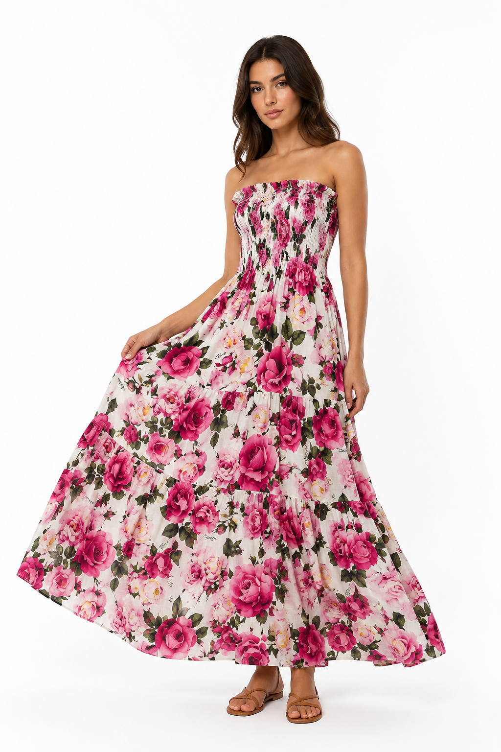 Abito Totarone in lino stampa rose