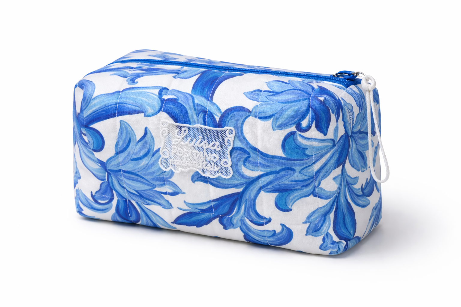 Beauty in lino con zip stampa pittura blu