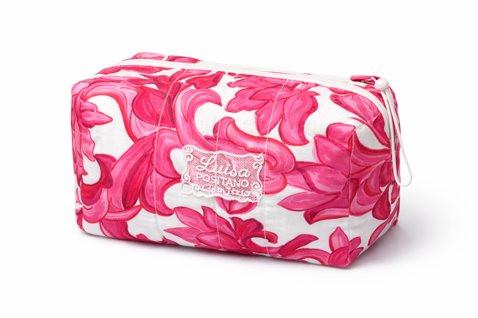 Beauty in lino imbottito con zip stampa pittura rosa