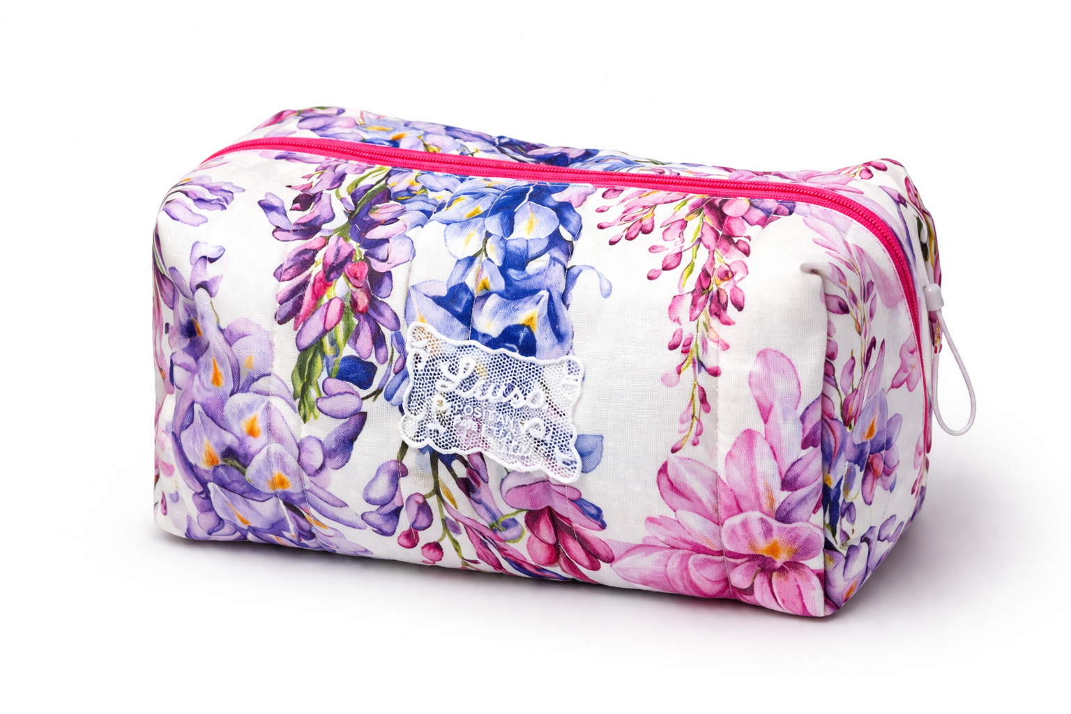 Beauty in lino imbottito con zip stampa glicine