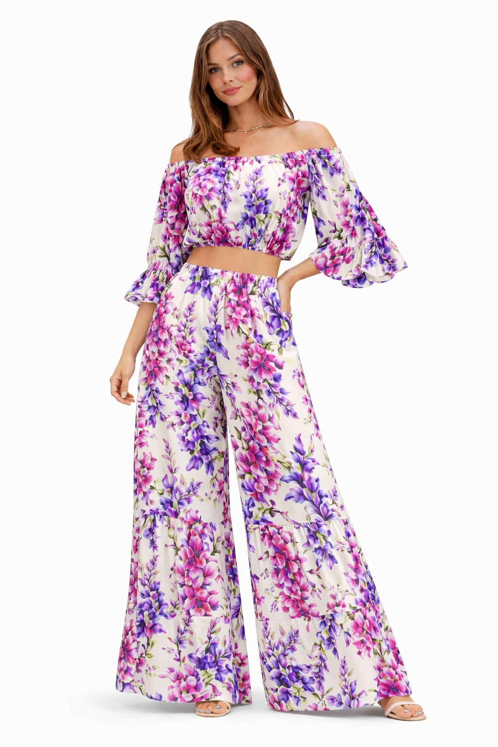 Coordinato Oman in lino stampa glicine