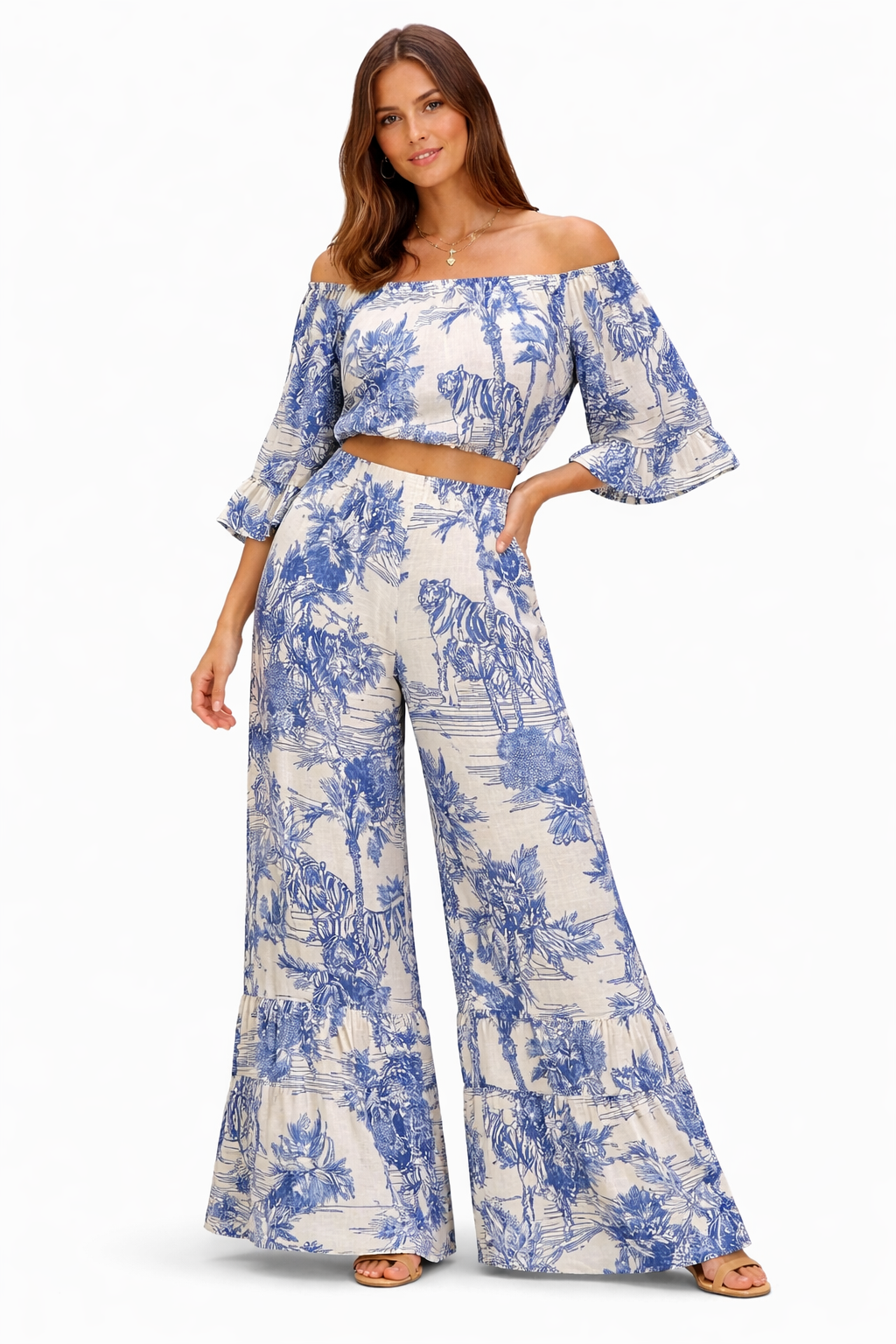 Coordinato Oman in lino stampa Adoro blu