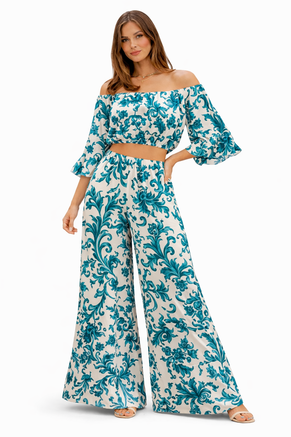 Coordinato Oman in lino stampa Ramo verde