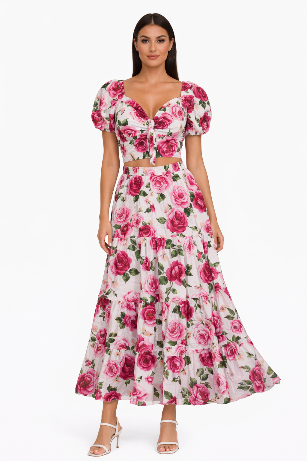 Rose print linen skirt