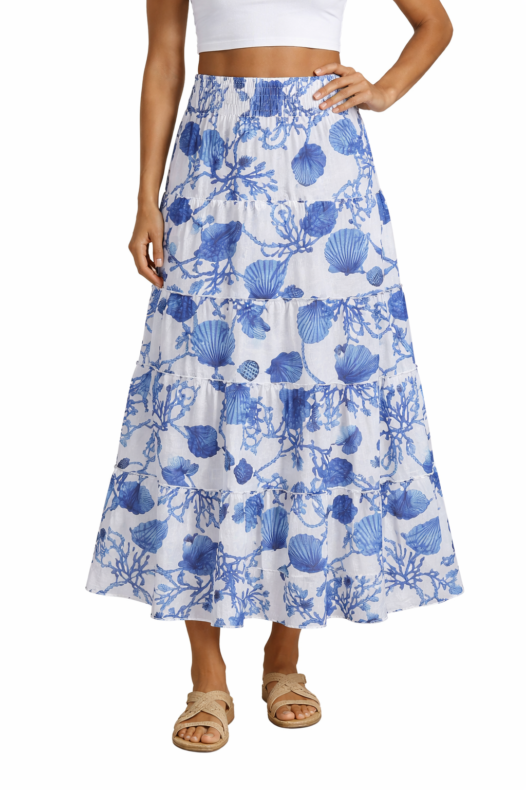 Hedy coral print linen skirt