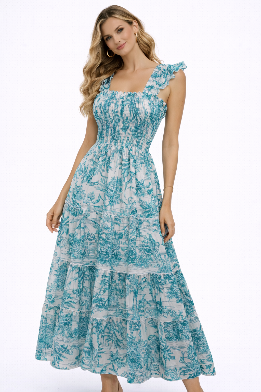 Langes Tori-Leinenkleid mit Spaghettiträgern im Adoro Tiffany-Print