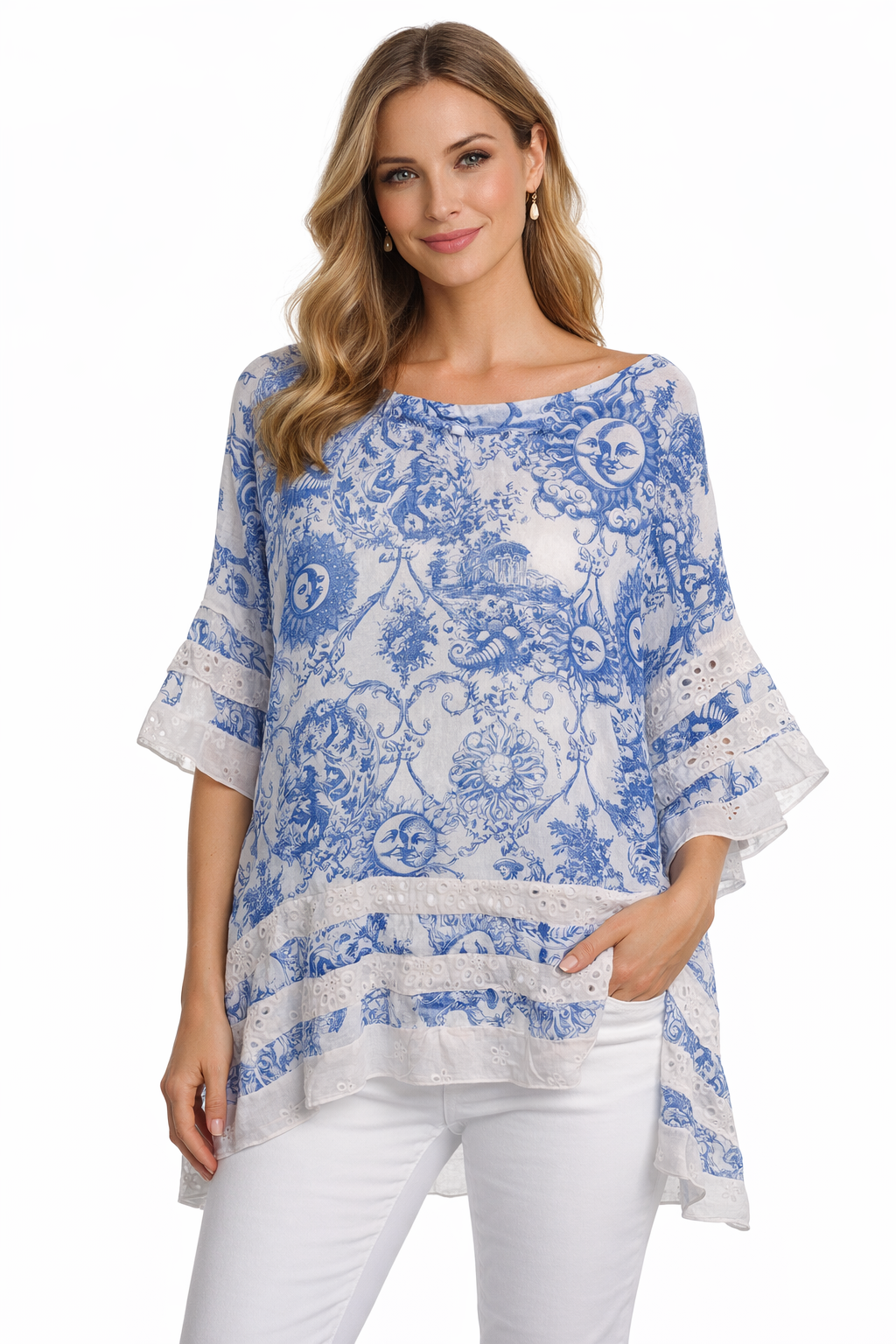 Luisa tunic in Sky Sun print linen