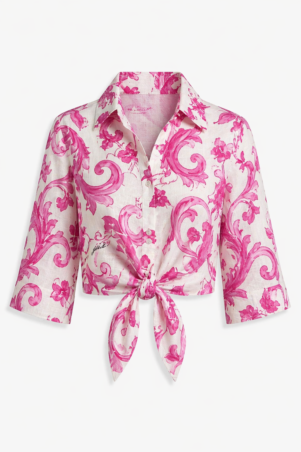 Tania top in linen with Ravello pink print