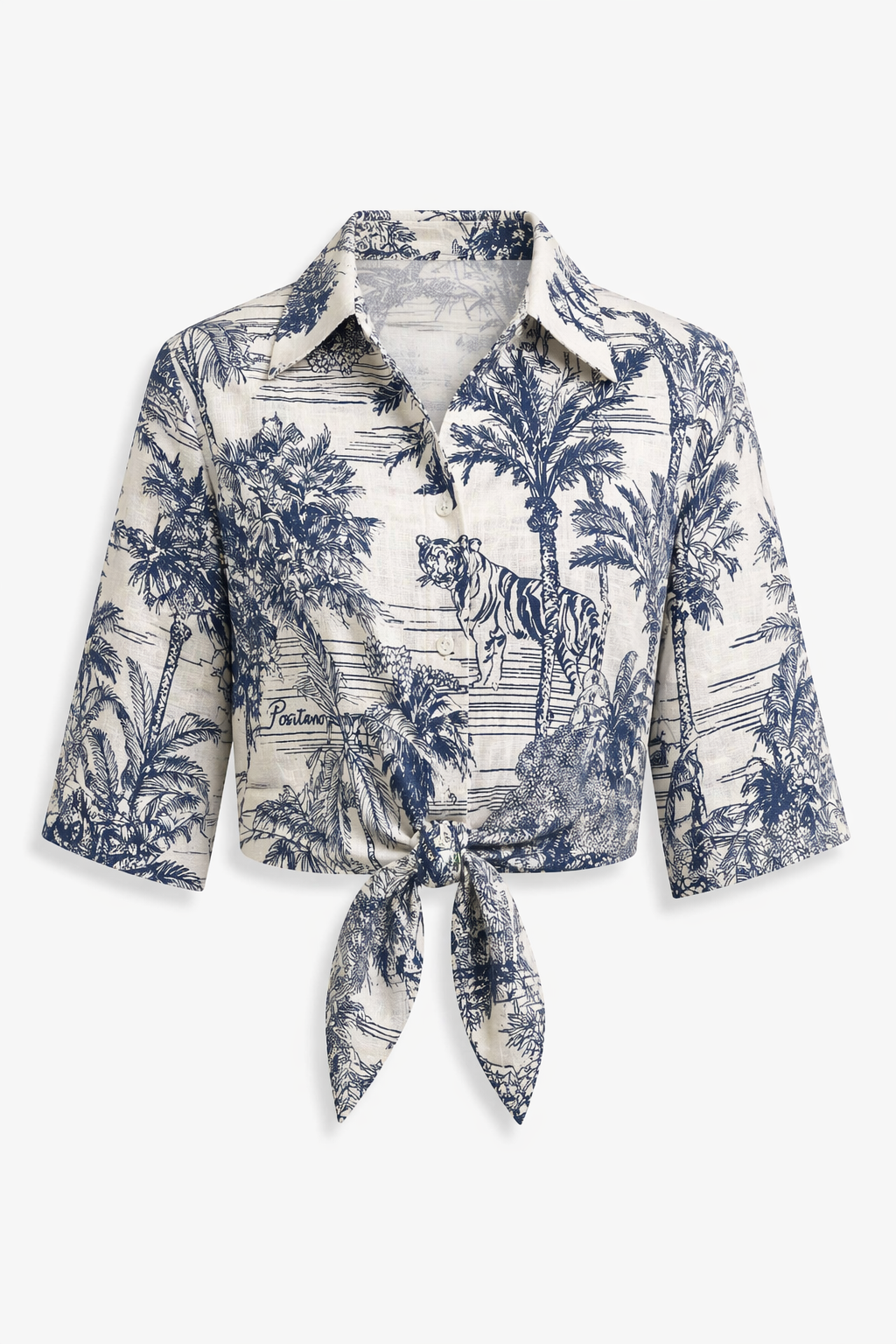 Top Tania en lin imprimé Adoro bleu