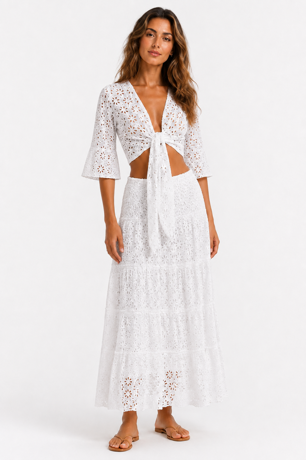 Coordinato in cotone top Orione e gonna hedy in cotone sangallo bianco taglia S