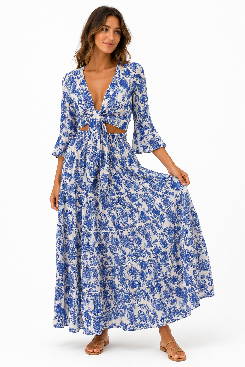 Coordinato in lino top Orione e gonna hedy stampa cashmere