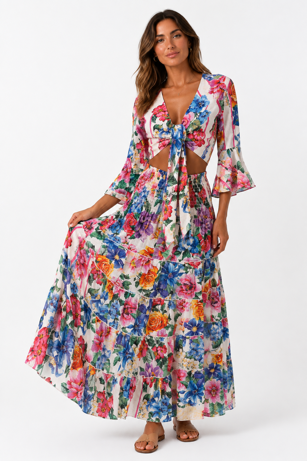 Coordinato in lino top Orione e gonna hedy stampa fiore