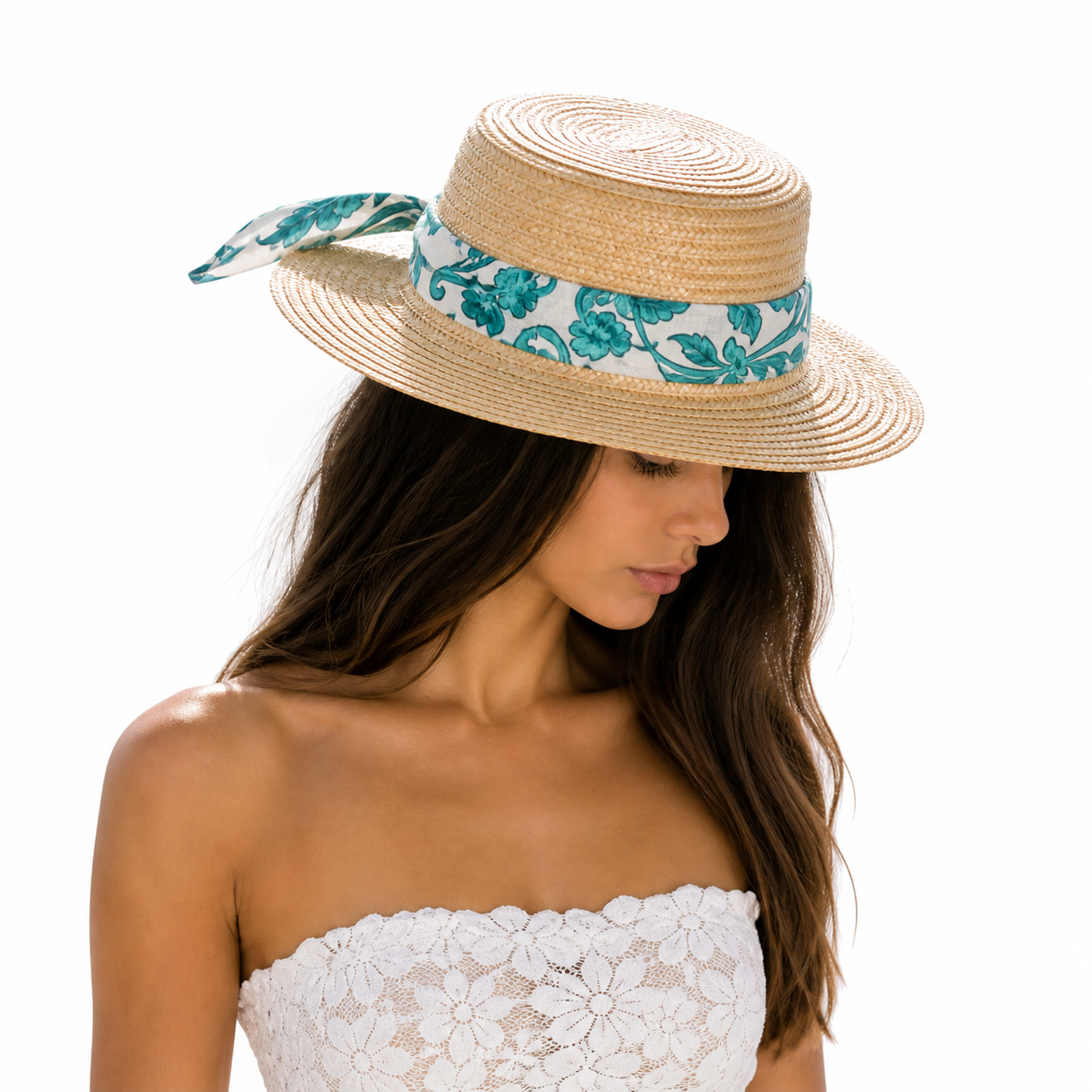 Venetian Hat with green Branch print linen bandana