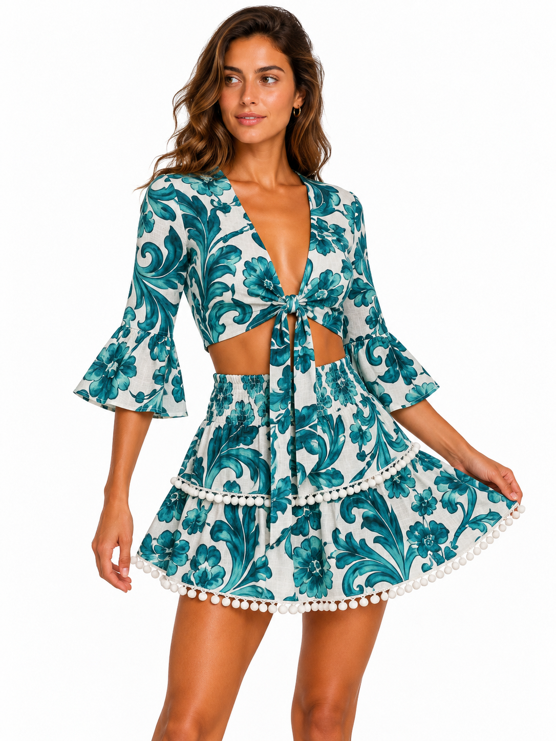 Completo top orione e mini gonna in lino stampa Ramo verde (Copia)