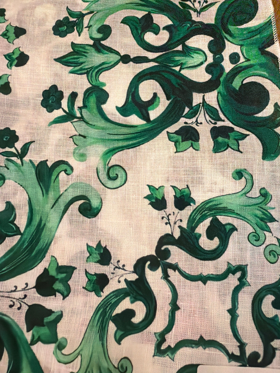 Coordinato Barcellona e Pina in lino stampa Ravello verde