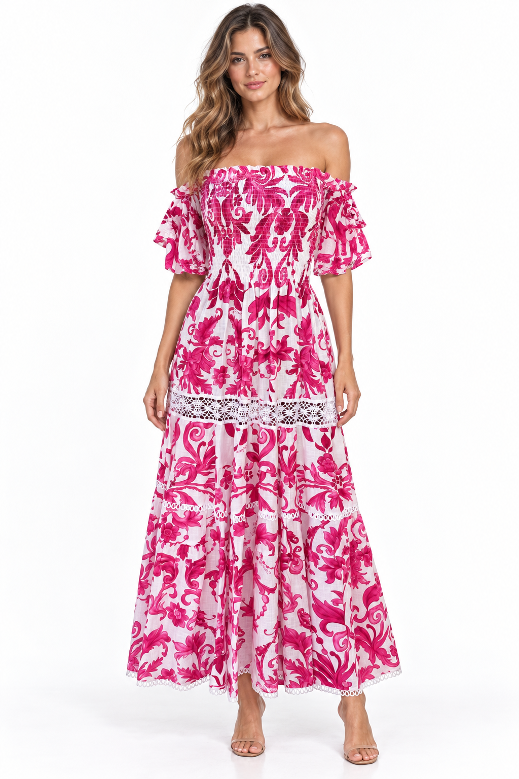 Abito Austria in lino stampa ramo rosa