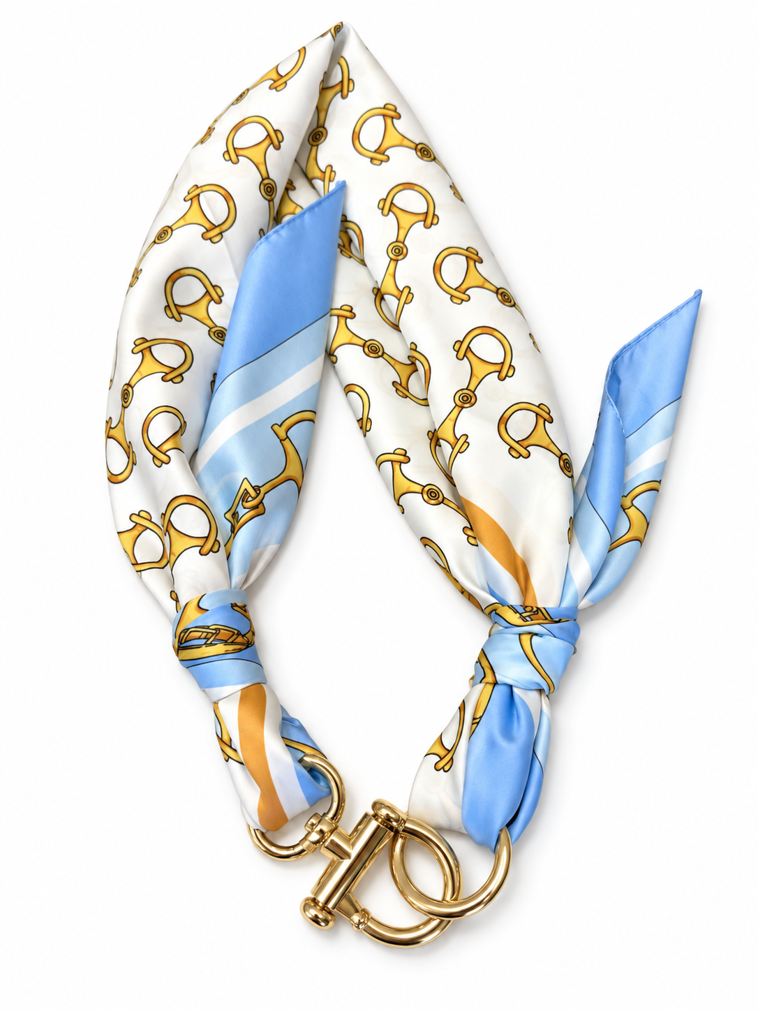 Cintura foulard effetto seta catene azzurro