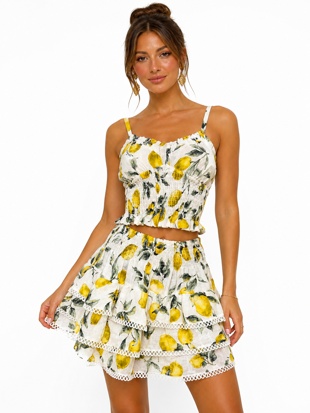 Coordinato in lino stampa Limoni top Ornella e gonna Love