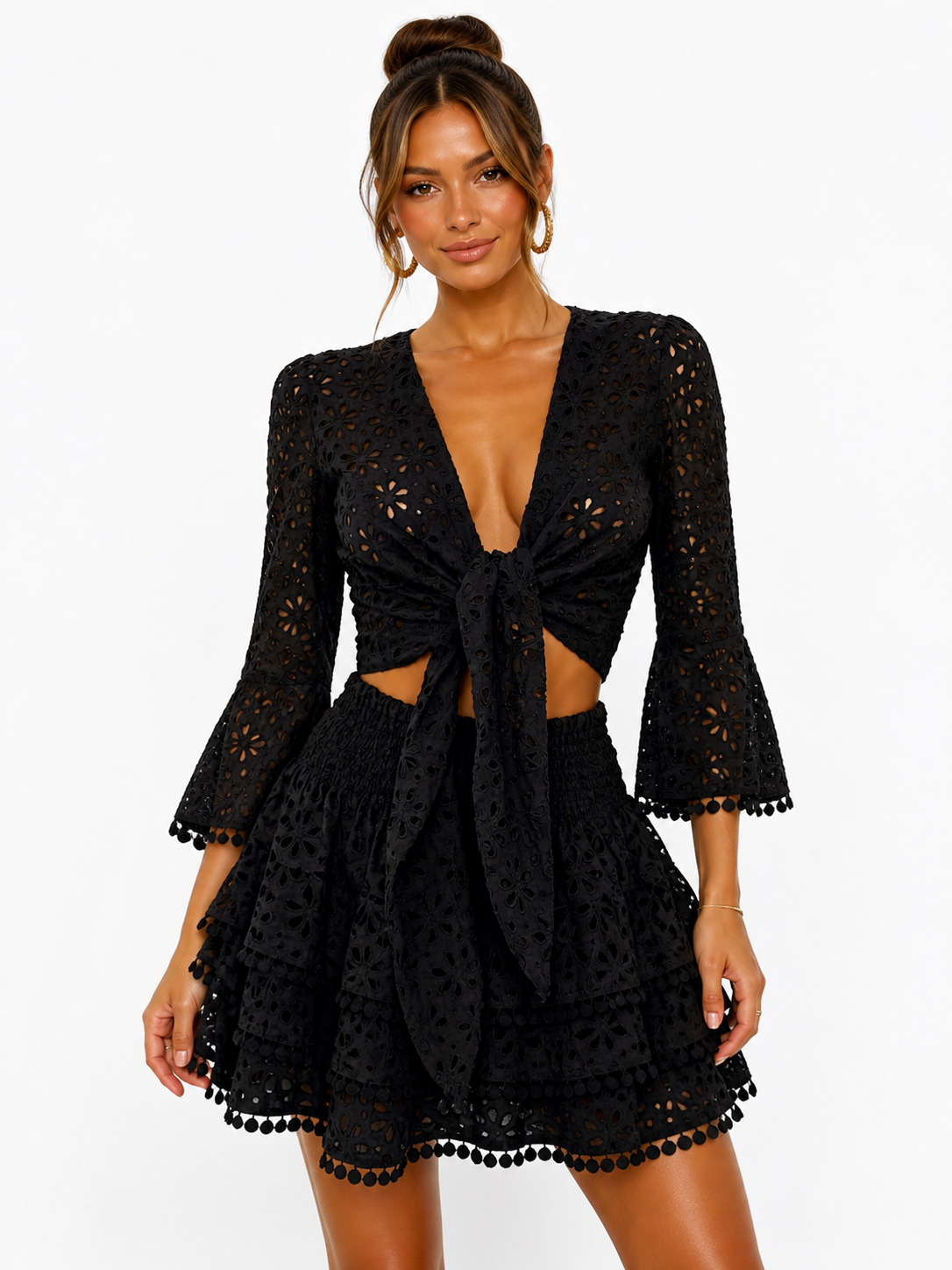 Orione top and Love black sangallo cotton skirt set