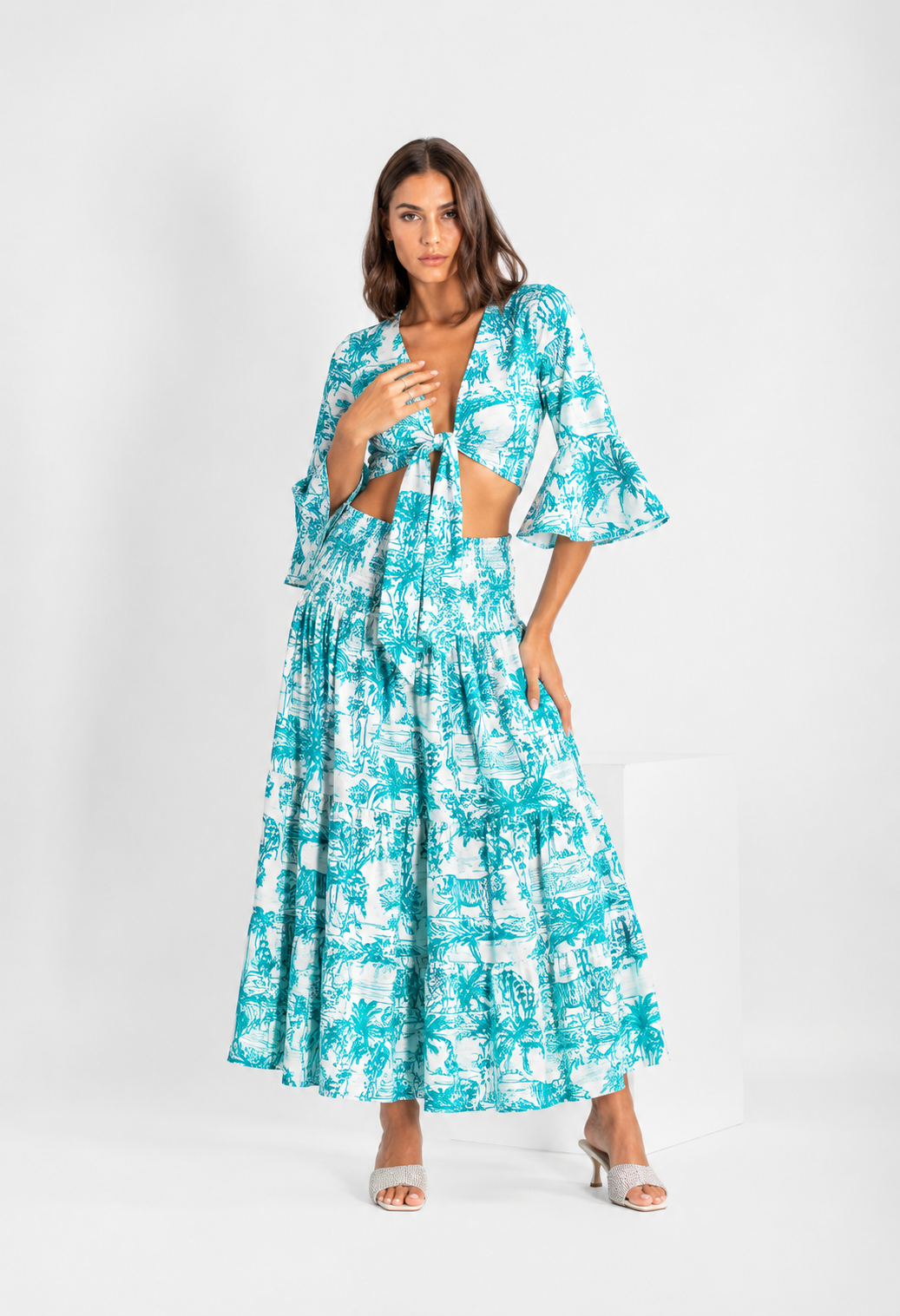 Matching Orione top and Hedy skirt in Adoro Tiffany print linen