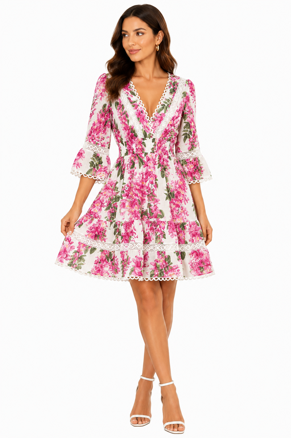 Poison dress in fuchsia wisteria print linen