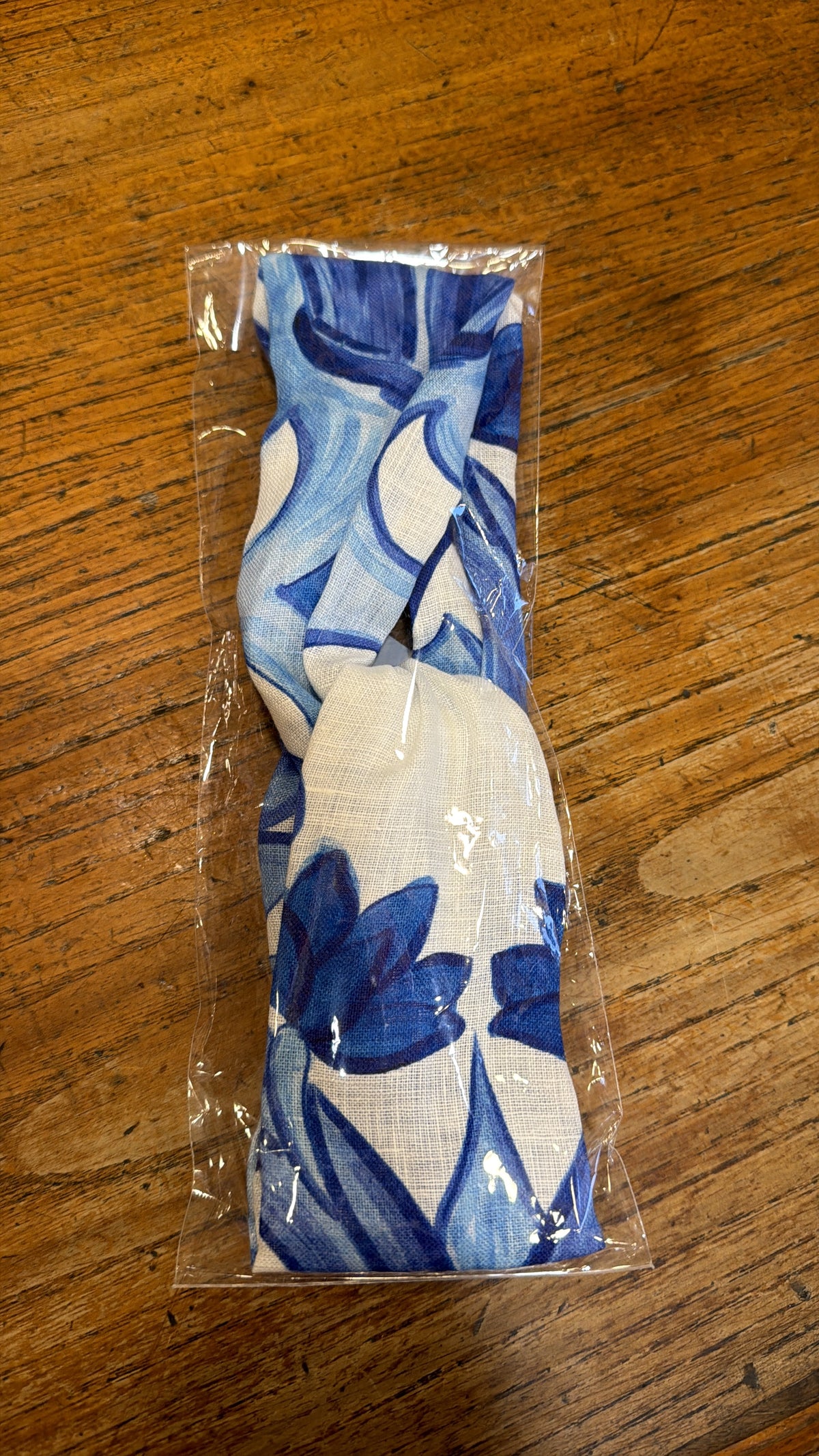 Fascia capelli in lino con elastico stampa pittura blu