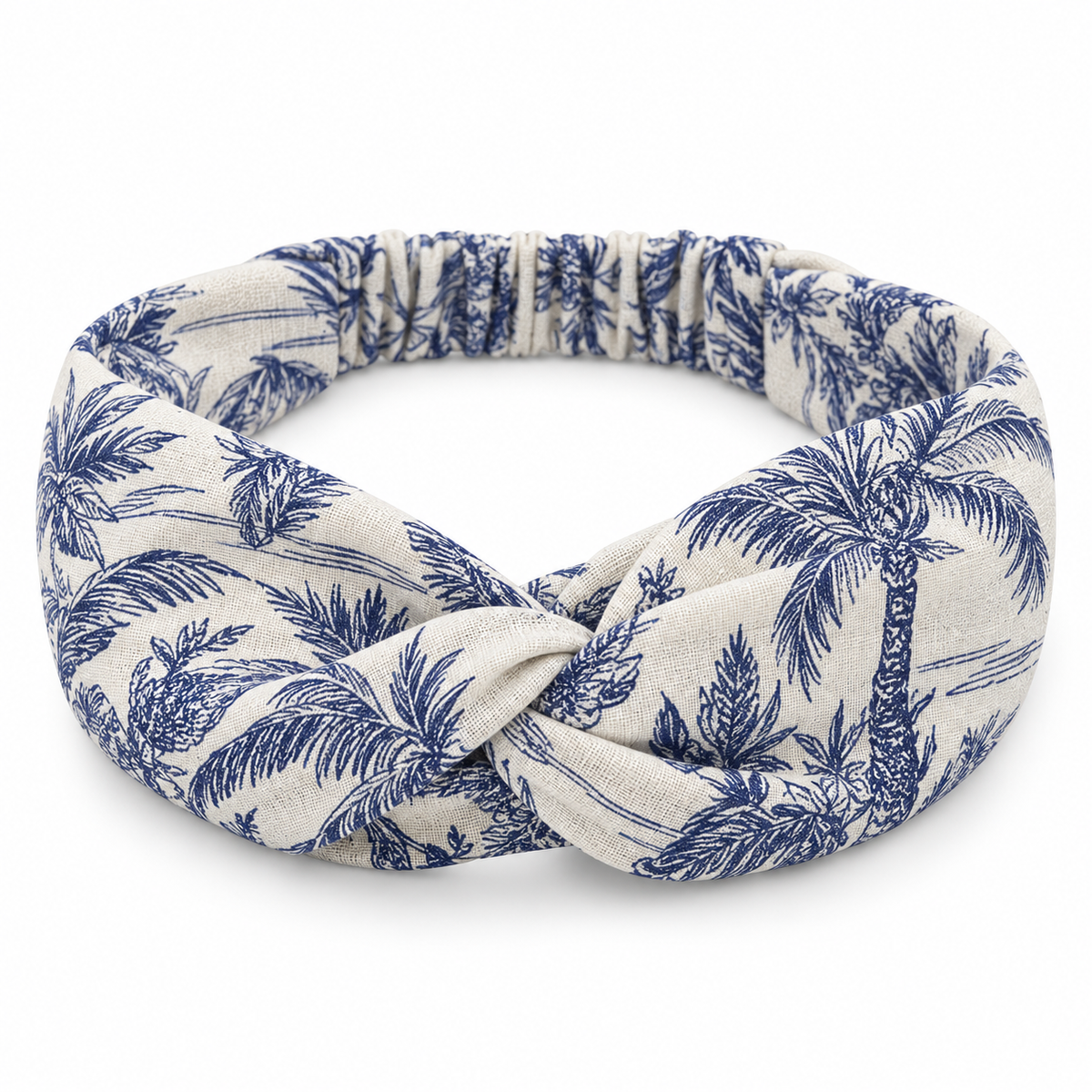 Fascia capelli in lino con elastico stampa Adoro blu