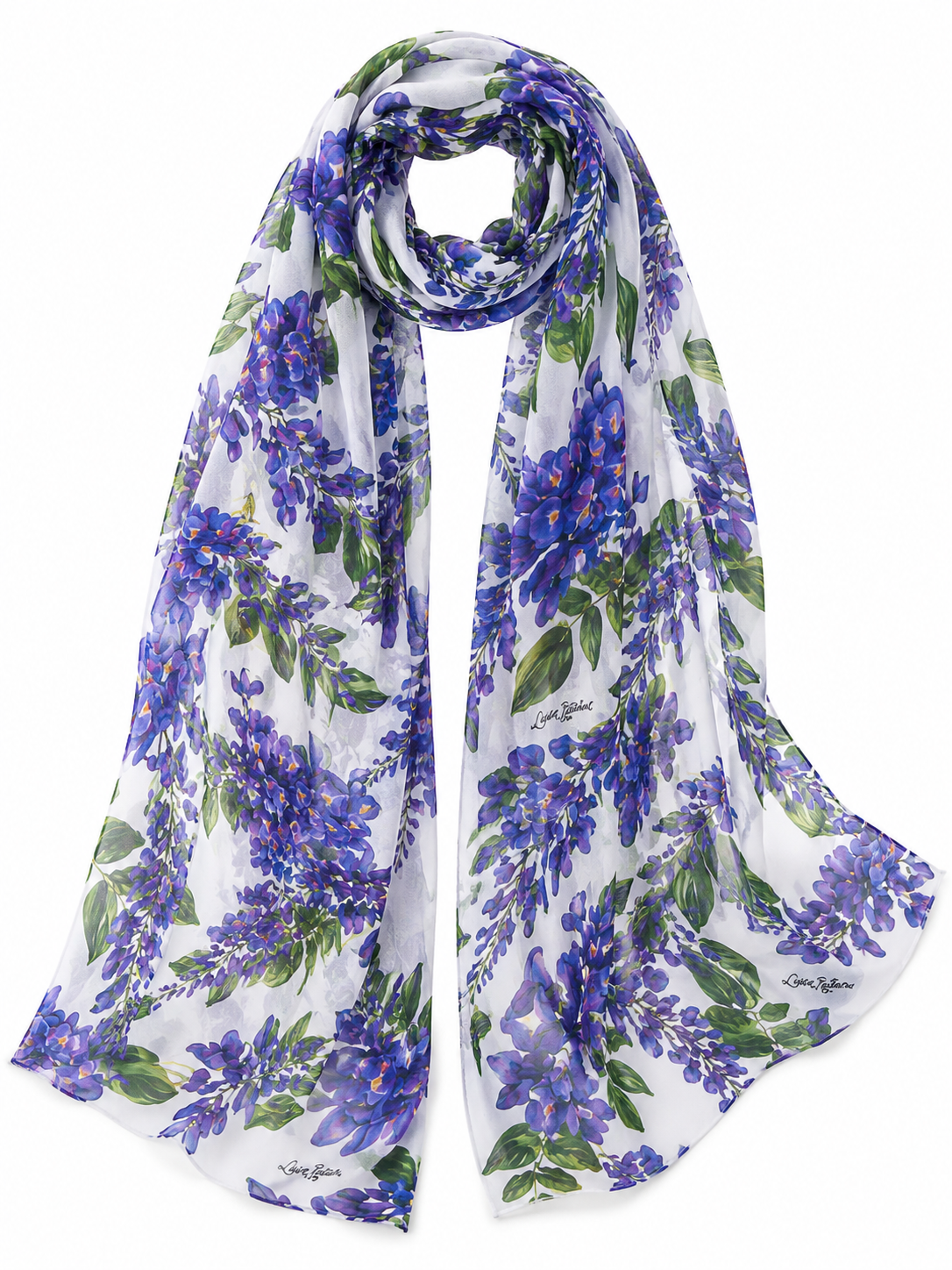 Pareo stola chiffon stampa glicine viola