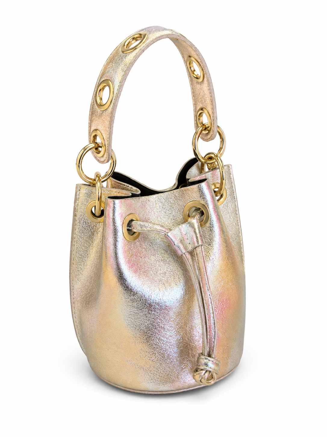 Gold leather bucket bag