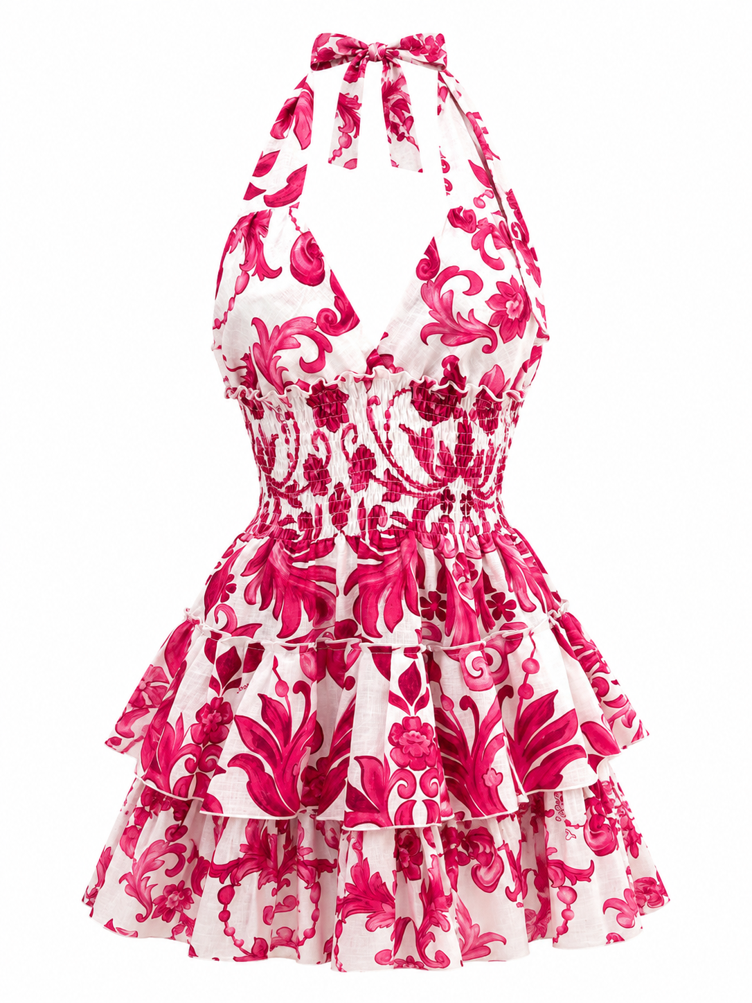 Melon pink Branch print linen dress