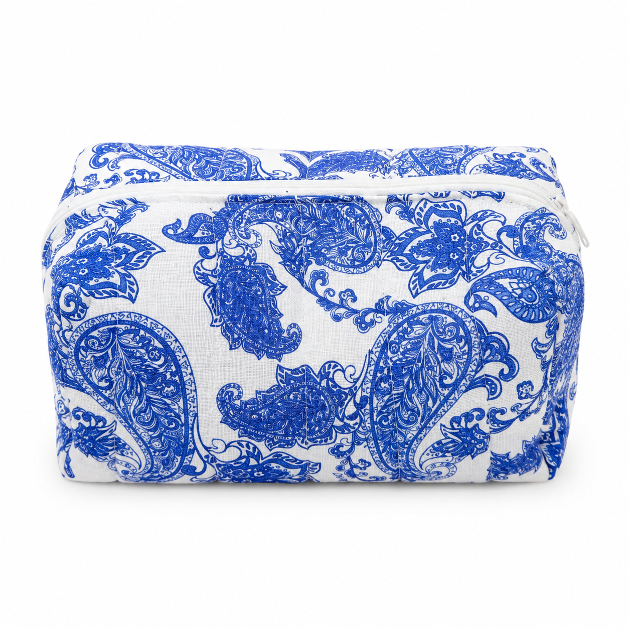 Blue linen cashmere beauty bag with zip and internal pocket