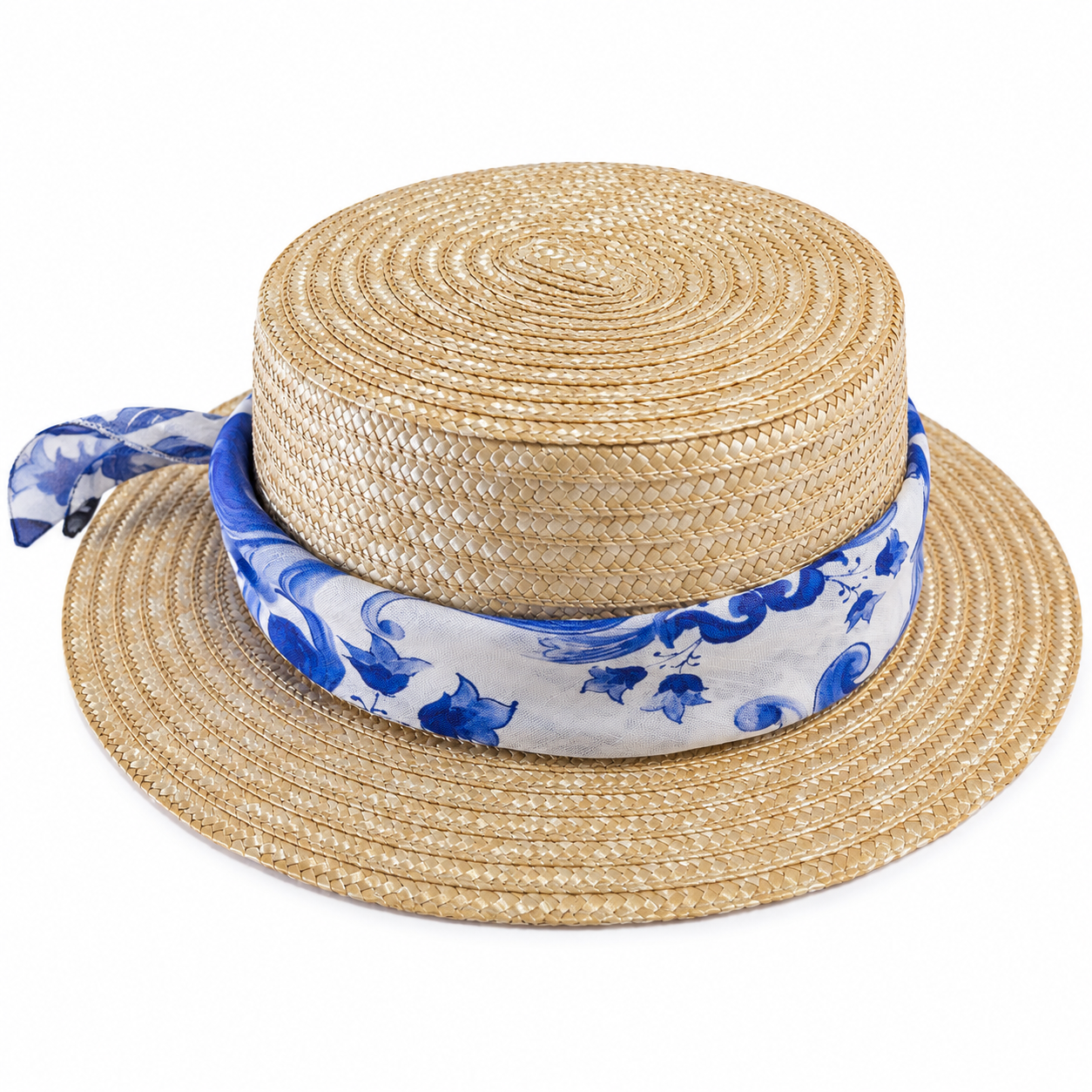 Cappello veneziano in paglia con banda Ravello blu in lino