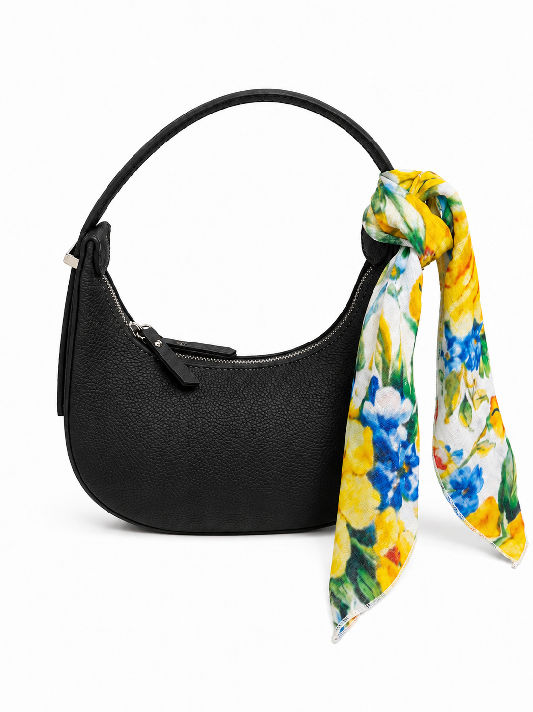 Borsa in pelle nera con foulard