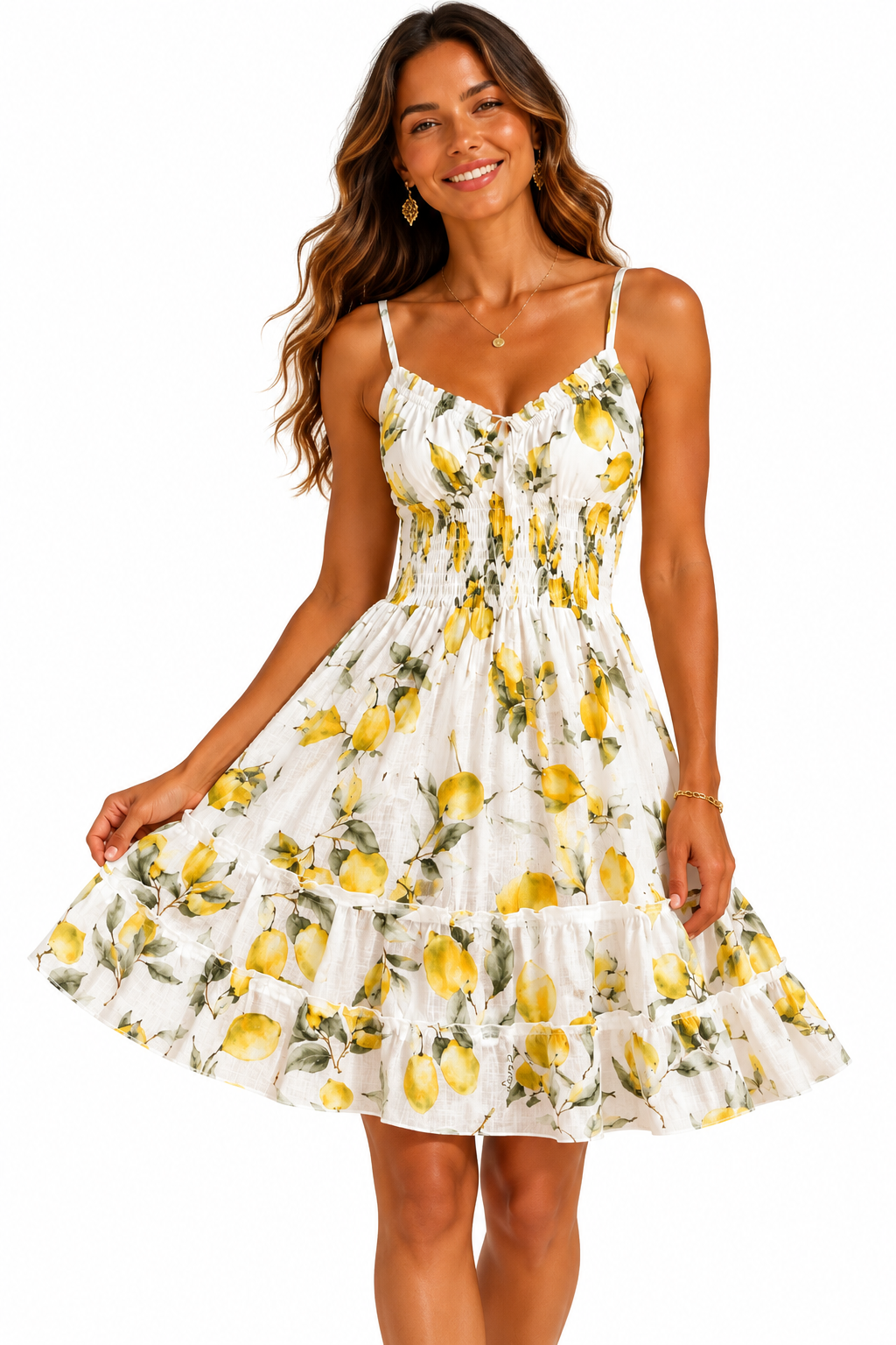 Ornella short linen dress with lemon print