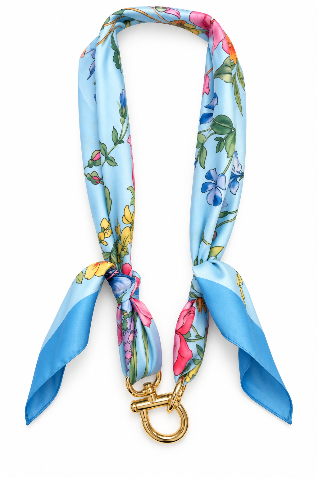Cintura foulard effetto seta stampa fiorellini azzurro