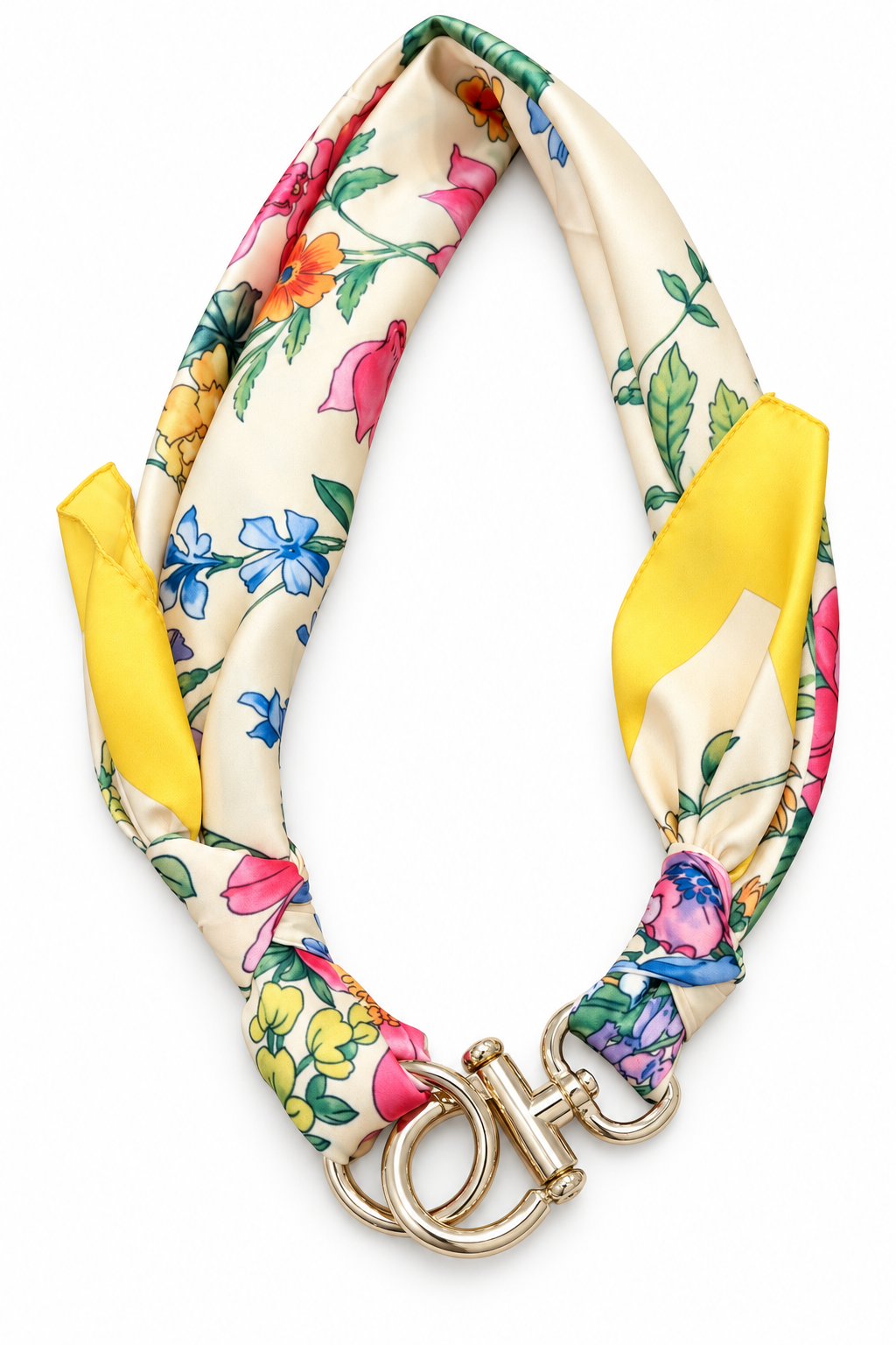 Cintura foulard effetto seta stampa fiori giallo