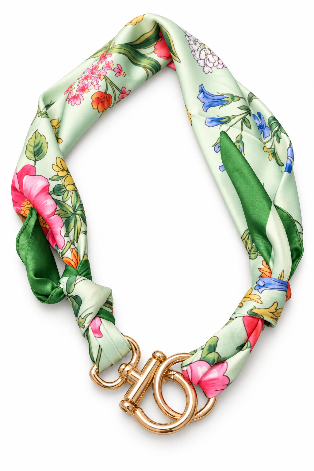 Cintura foulard effetto seta stampa verde fiori