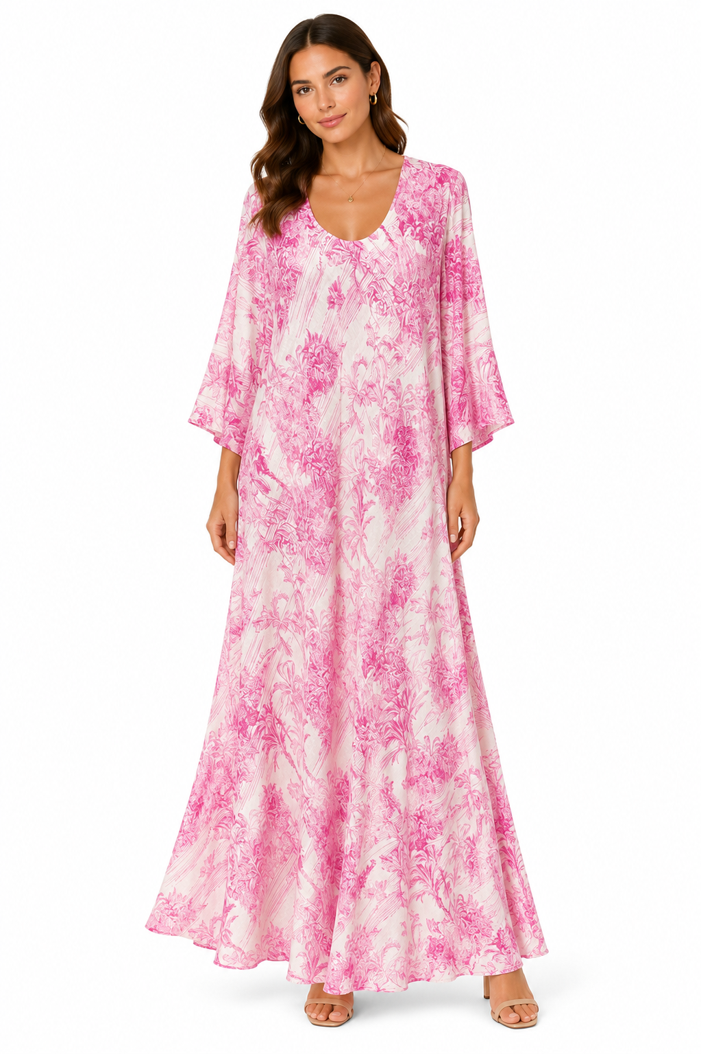 Leinenkleid Sofia mit Gürtel im „Adoro Rosa“-Print, Größe M/L